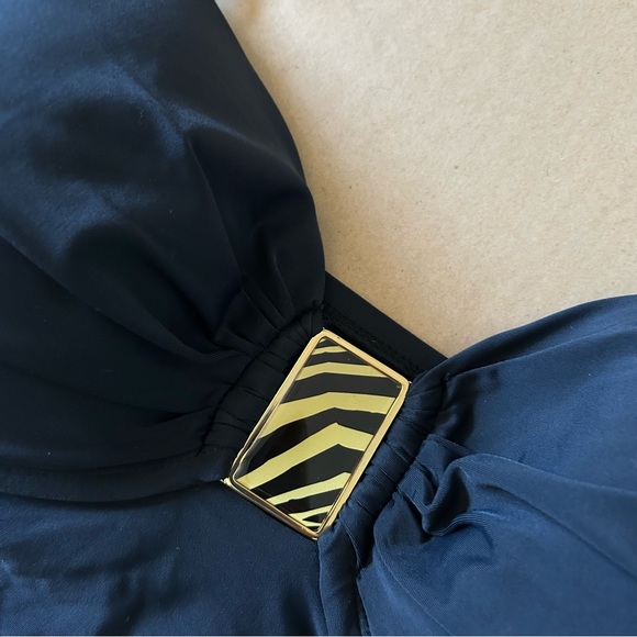 Catalina Swimwear Plus Size Tankini 2X Solid Black Tiger Print Medallion Accent - Picture 2 of 9